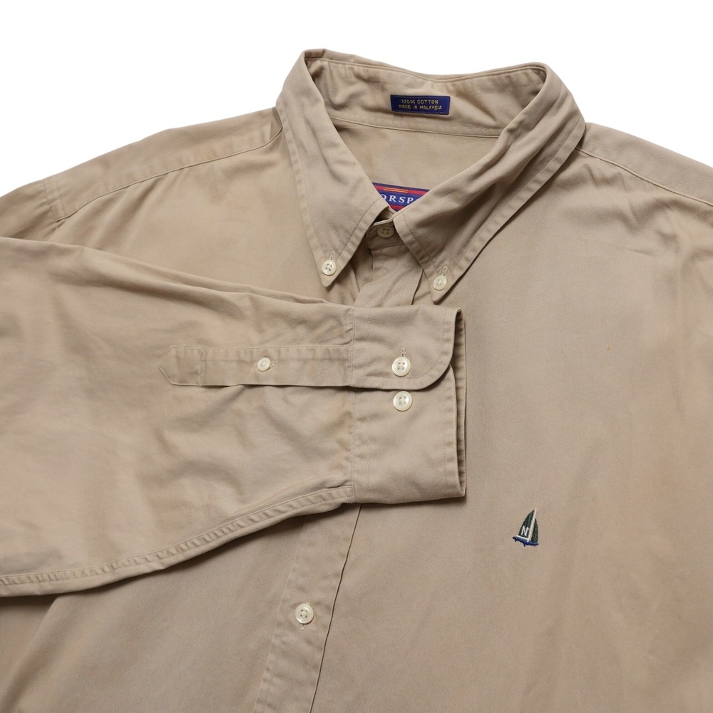 Norsport Nautical Button‎ Down Shirt Mens XL Tan Sailboat Coastal
